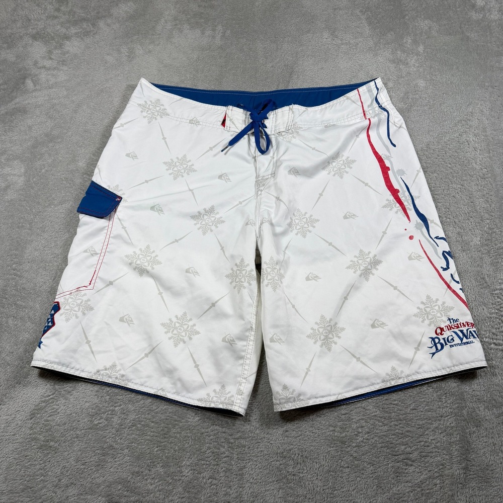Vtg Eddie Aikau Big Wave Invitational‎ Boardshorts Quiksilver Mens 38 White Y2K